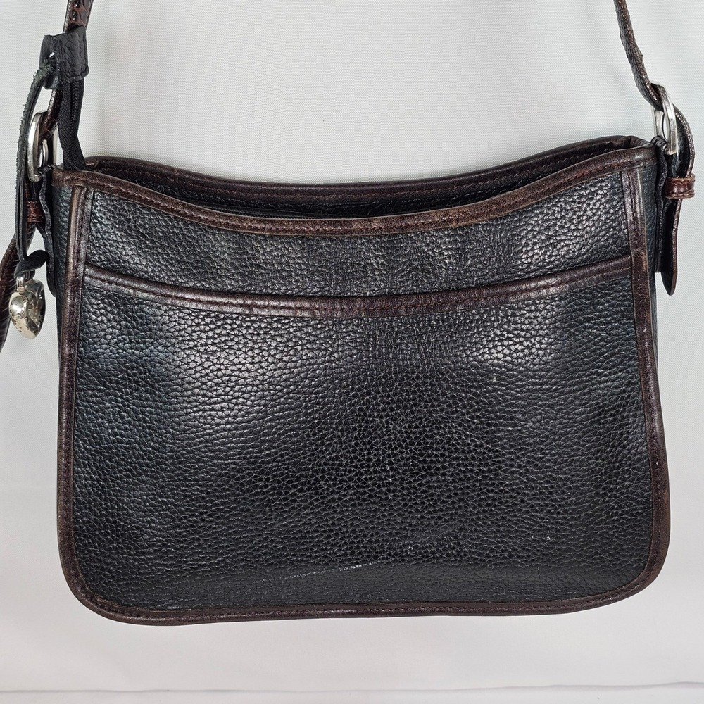 Vintage Brighton Black Embossed Leather Shoulder Bag Croc Accent BowSilver Heart - Picture 2 of 10